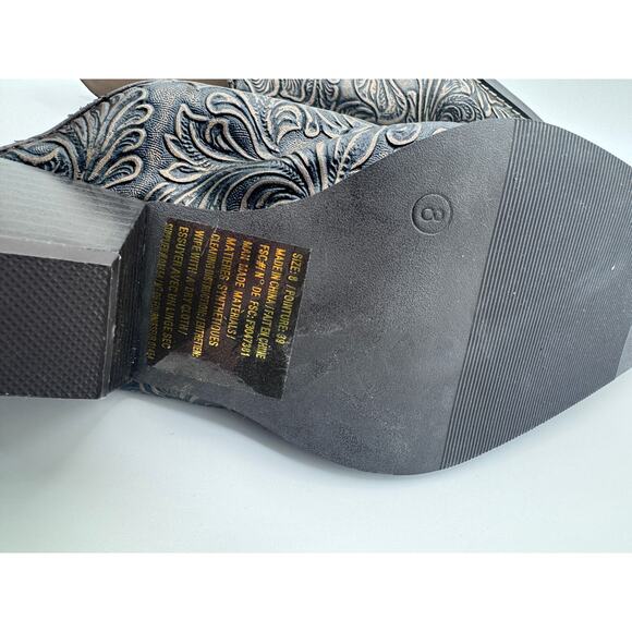 Western Style Tooled Faux Leather Mules Pointed Toe Slide-On Heels Size 8 - Picture 3 of 7